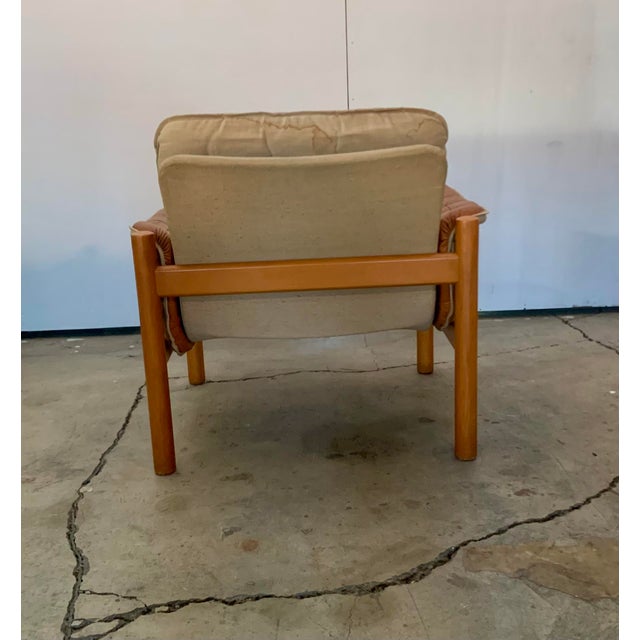 1980s Tan Leather "Irevik" Armchair and Ottoman Designed by Sture Eng and Kjell Nordin for Ikea For Sale - Image 9 of 17