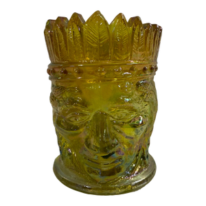 1960s Amber Carnival Glass Face Toothpick Holder | Figural Glass Crown Vase / Trinket Cup