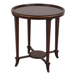 Baker Burl Walnut Mahogany Round Lamp Table For Sale