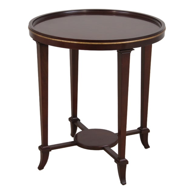 Baker Burl Walnut Mahogany Round Lamp Table For Sale