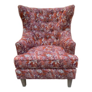Tufted Club Chair in Abstract Floral Design For Sale