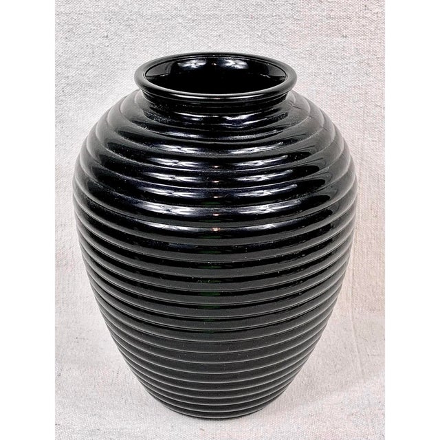 Mid 20th Century Vintage Black Milk Glass Ribbed Beehive Style Vase For Sale - Image 5 of 7