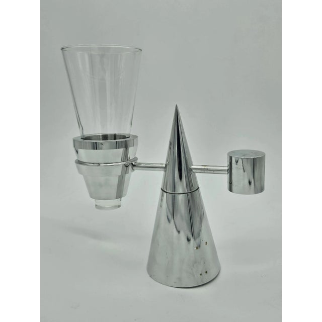 80s French toothbrush holder with stainless steel structure and glass tumbler. Complete with original box.