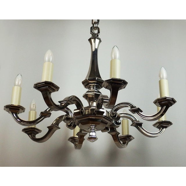 Metal Art Deco Chandelier in Silvered Bronze, 1930s For Sale - Image 7 of 12