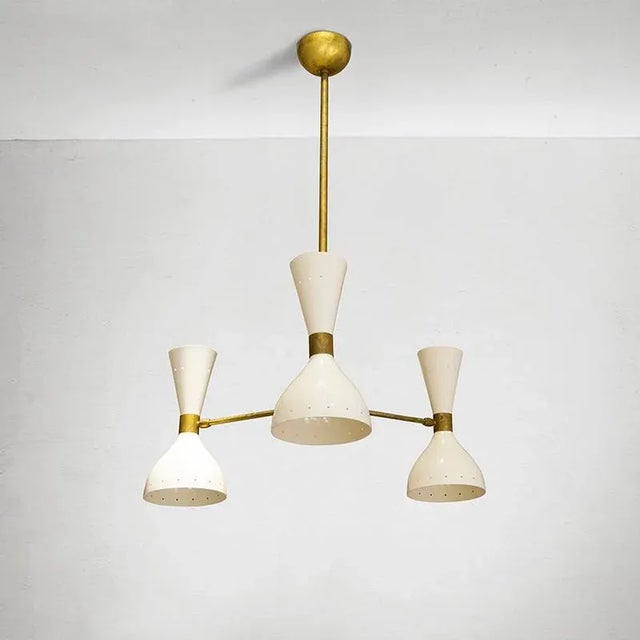 Metal Mid-Century Italian Chandelier in Brass, 1950 For Sale - Image 7 of 8