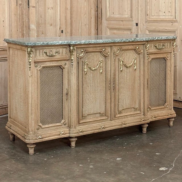 French 19th Century Louis XVI Stripped Oak and Ormolu Marble Top Buffet For Sale - Image 3 of 18