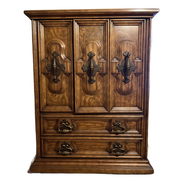 1970s Mediterranean / Spanish Revival Solid Wood Armoire For Sale