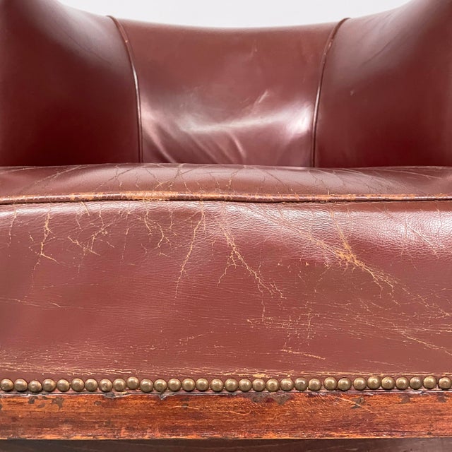 Austrian Burgundy Leather and Wood Tub Armchairs from Thonet, Early 1900s, Set of 2 For Sale - Image 15 of 18