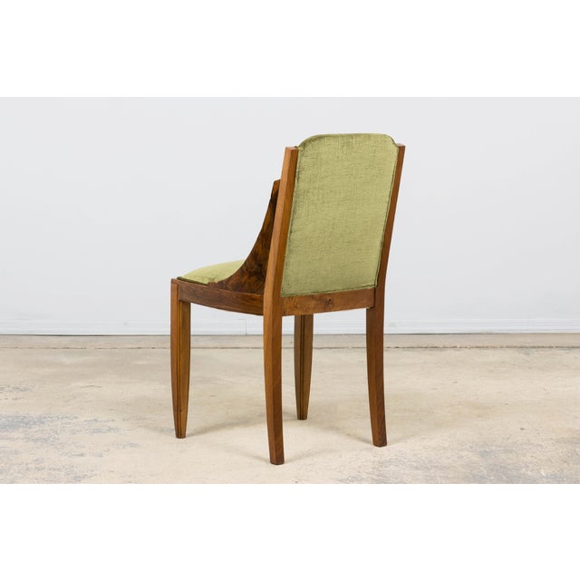 1920s French Art Deco Walnut Gondola Dining Chairs in Olive Green - Set of 8 For Sale - Image 11 of 18