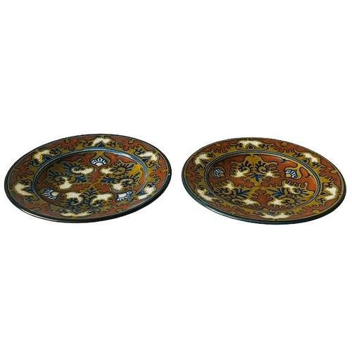 Ceramic Antique Hand-Painted Rhodian Decorative Plates from Plateelbakkerij Zuid-Holland, 1920s, Set of 2 For Sale - Image 7 of 10