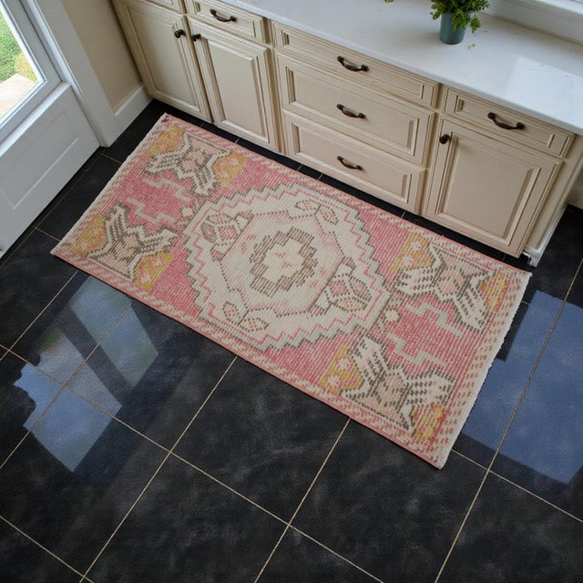 Hollywood Regency Hand Knotted Door Mat, Entryway Rug, Bath Mat, Kitchen Decor, Small Rug, Turkish Rug - 1′7″ × 3′4″ For Sale - Image 3 of 8