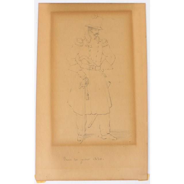 Antique 1830 French Military Portrait of Man in Uniform Armed Drawing Sketch For Sale - Image 9 of 10