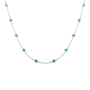Genuine Emerald Station Chain Necklace in 14k White Gold Gift for Wife