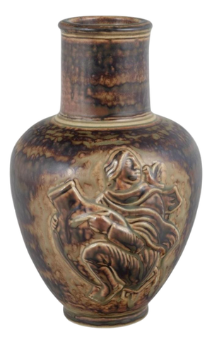 Vase with Sung Glaze and Figurative Relief Scene by Jais Nielsen for Royal Copenhagen