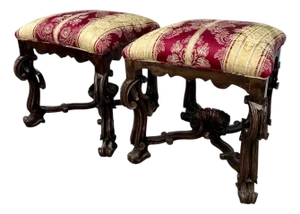 19th Century Pair Tuscan Renaissance Revival Ottoman Tabourets Stools