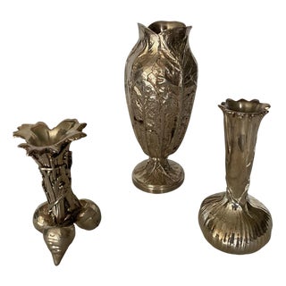 Silvered Bronze Vases from Christofle, 1960s, Set of 3 For Sale
