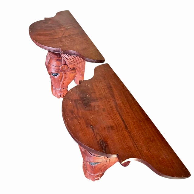 Mid 20th Century Mid 20th Century Pair Carved Wood Horse Corbel Shelves For Sale - Image 5 of 8