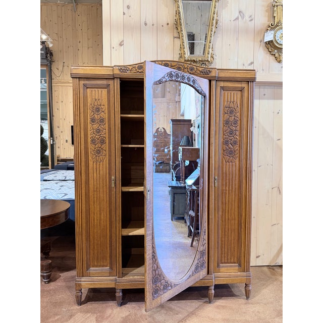 Vintage Carved Wood Armoire With Mirrored Door For Sale In New York - Image 6 of 10