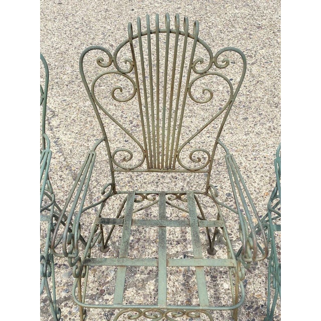 Metal Vintage Neoclassical Style Green Wrought Iron Lyre Harp Garden Chairs - Set of 4 For Sale - Image 7 of 12