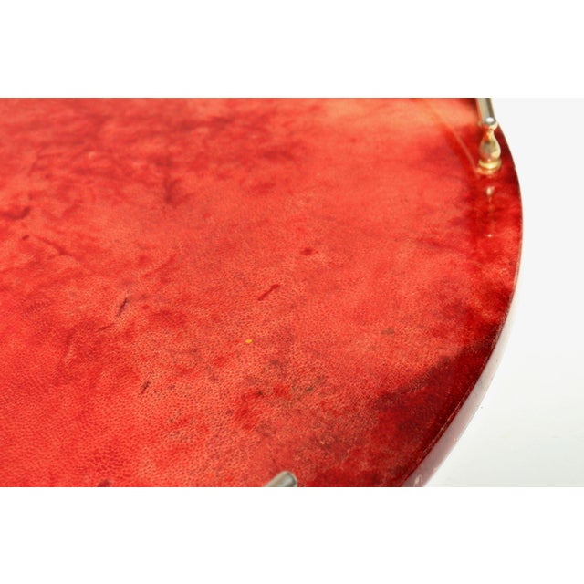 Large Italian Modernist Round Tray in Brass and Dyed Red Goatskin by Aldo Tura For Sale - Image 17 of 18