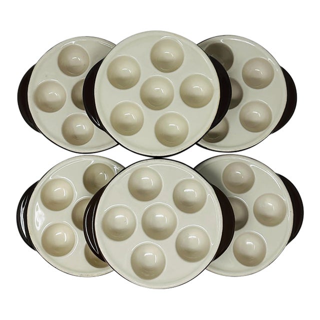 1970s Bel Terr China French Bistro Ceramic Escargot Dishes - Set of 6 For Sale