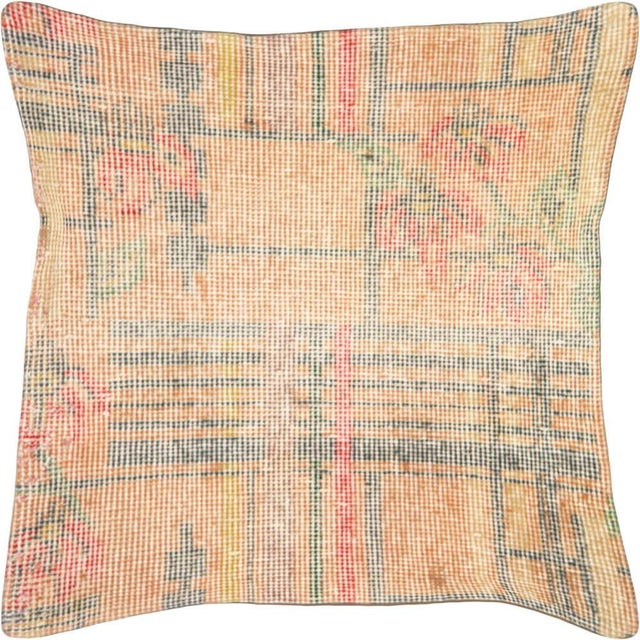 Vintage Turkish Mid-Century Modern Pillow. Hand Sewn with fragments of Turkish hand made wool rugs. Fiber fill. 500221