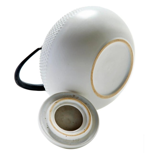 White Mid Century Japanese Ceramic White Tea-Pot With Iron Handle For Sale - Image 8 of 12