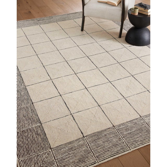 Ivory Chris Loves Julia x LoloiFrancis Cream / Black 18" x 18" Sample Rug For Sale - Image 8 of 8