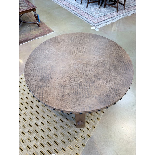 Late 20th Century Late 20th Century Stickley Mission Oak Leather Top Round Table For Sale - Image 5 of 10