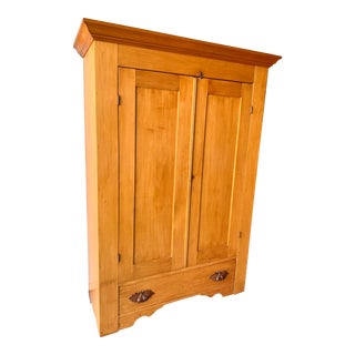 Late 19th Century Antique Victorian Pine Armoire With Hand-Carved Fruit & Nut Pulls For Sale