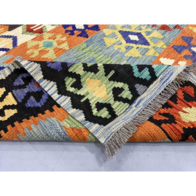 5'6" X 8'2" Multicolor Afghan Chobi Geometric Wool Flatweave Kilim Rug For Sale - Image 14 of 16