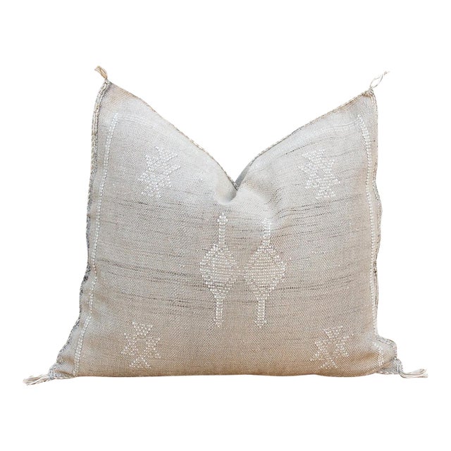 Linen Chevron Cactus Silk Moroccan Pillow For Sale