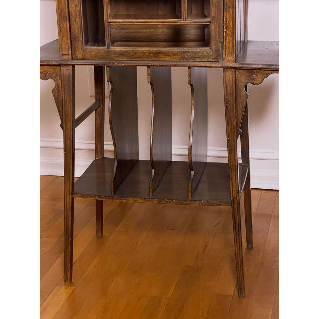 Art Nouveau Walnut Display or Music Cabinet With Beveled Glass and Easel Stand, C. 1910s For Sale - Image 13 of 17