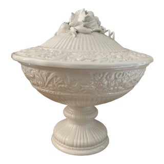 Vintage Italian Ceramic Creamware Footed Compote Centerpiece For Sale