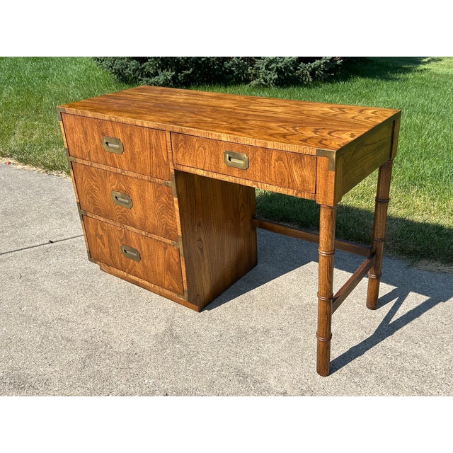 Dixie Furniture Co. Mid Century Campaign Style Desk by Dixie Furniture For Sale - Image 4 of 12