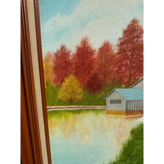 1990s 1990s Watermill and Colorful Foliage Landscape Painting on Canvas, Signed by the Artist, Framed For Sale - Image 5 of 8