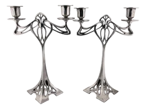Antique Art Nouveau Candlesticks, 1890s, Set of 2