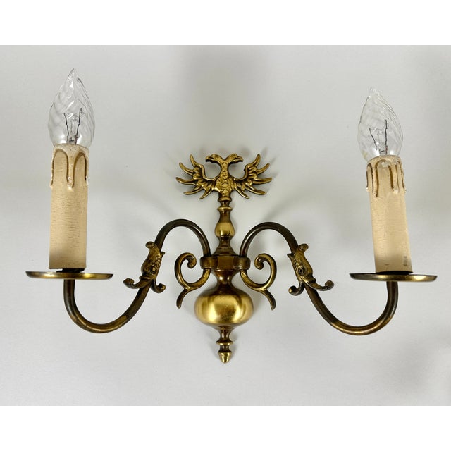 Vintage Neo-Classical Brass Eagle Wall Sconces, Belgium, 1960s, Set of 2 For Sale - Image 3 of 6