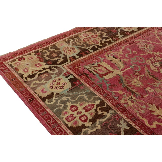 Rug & Kilim’s Classic Style Square Rug in Pink, Red and Beige-Brown Florals For Sale In New York - Image 6 of 7