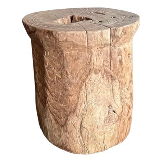 1970s Aged Javanese Teak Wood Side Table – Sculptural Organic Pedestal For Sale