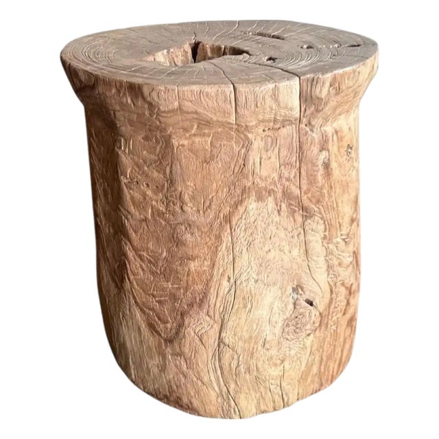 1970s Aged Javanese Teak Wood Side Table – Sculptural Organic Pedestal For Sale