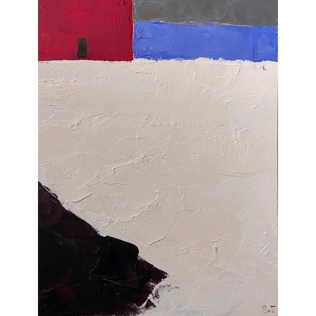 Red Barn in Winter by Sandra Pratt | Oil on Panel Winter landscape with red barns and snow. For Sale - Image 4 of 5