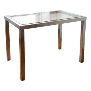 Side Table in Brushed Steel and Brass by Guy Lefèvre for Maison Jansen, 1970s For Sale