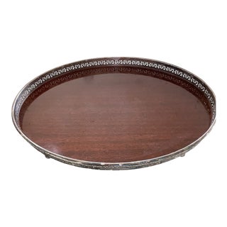 1970s Silverplate & Formica Wood Grain Oval Tray For Sale