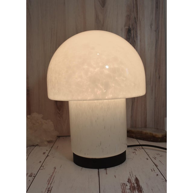 Vintage 1970s Mid-Century Modern Glashutte Limburg White Glass Mushroom Table Lamp Model A743 For Sale In Philadelphia - Image 6 of 18