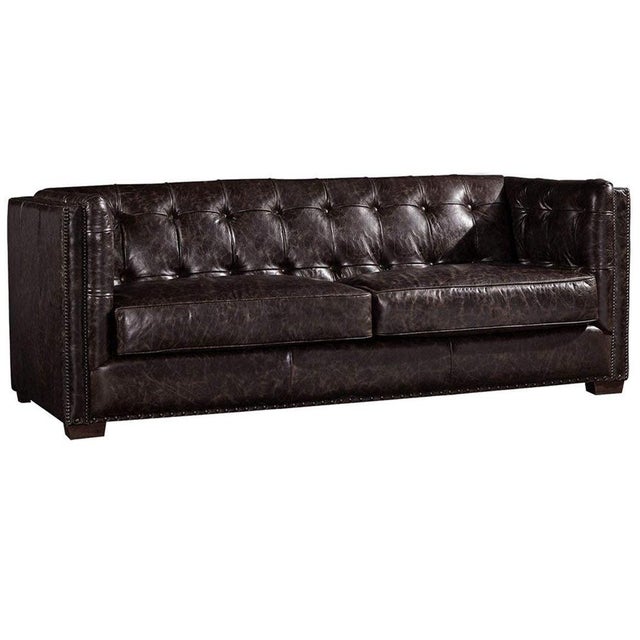 Animal Skin Tuxedo Leather Sofa - Dark Brown For Sale - Image 7 of 8
