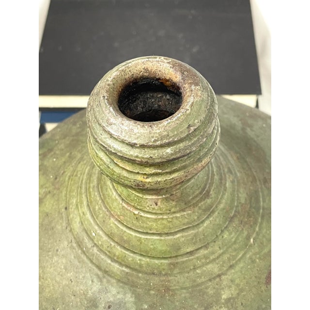 19th Century Antique Rustic Portuguese Green Earthenware Bottle Jug For Sale - Image 9 of 10