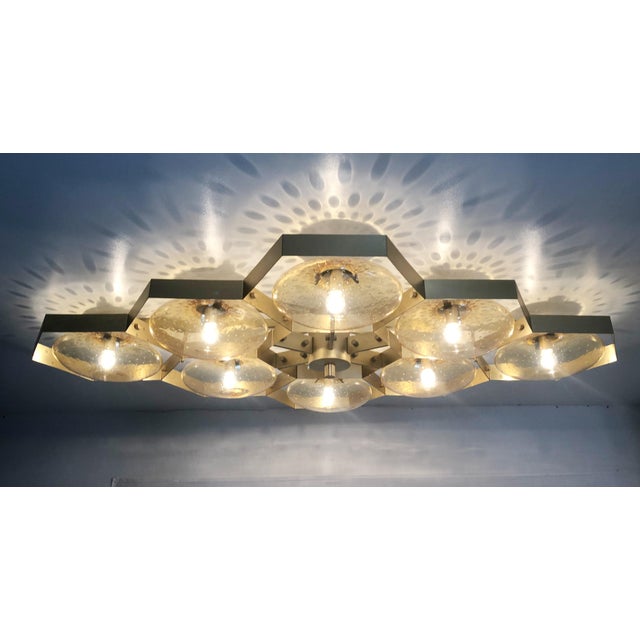 Metal 21st Century Hive Satin Brass Amber Bubbles Murano Flush Mount by Fabio LTD For Sale - Image 7 of 10
