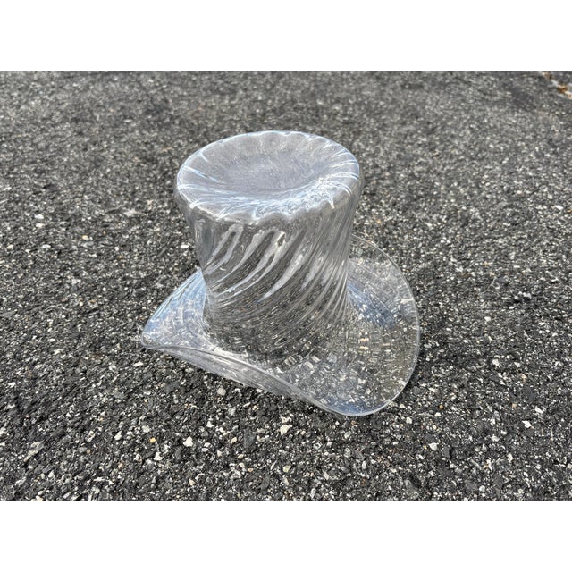 Artisan clear glass Top Hat - highly detailed with curviture on all surfaces. Likely early 20th C. American, but with a...