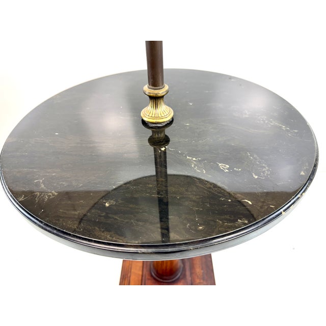 Early 20th Century Early Mid Century Brass & Wood Floor Lamp With Marble Table, Double Socket, Circa 1930s–1940s For Sale - Image 5 of 10